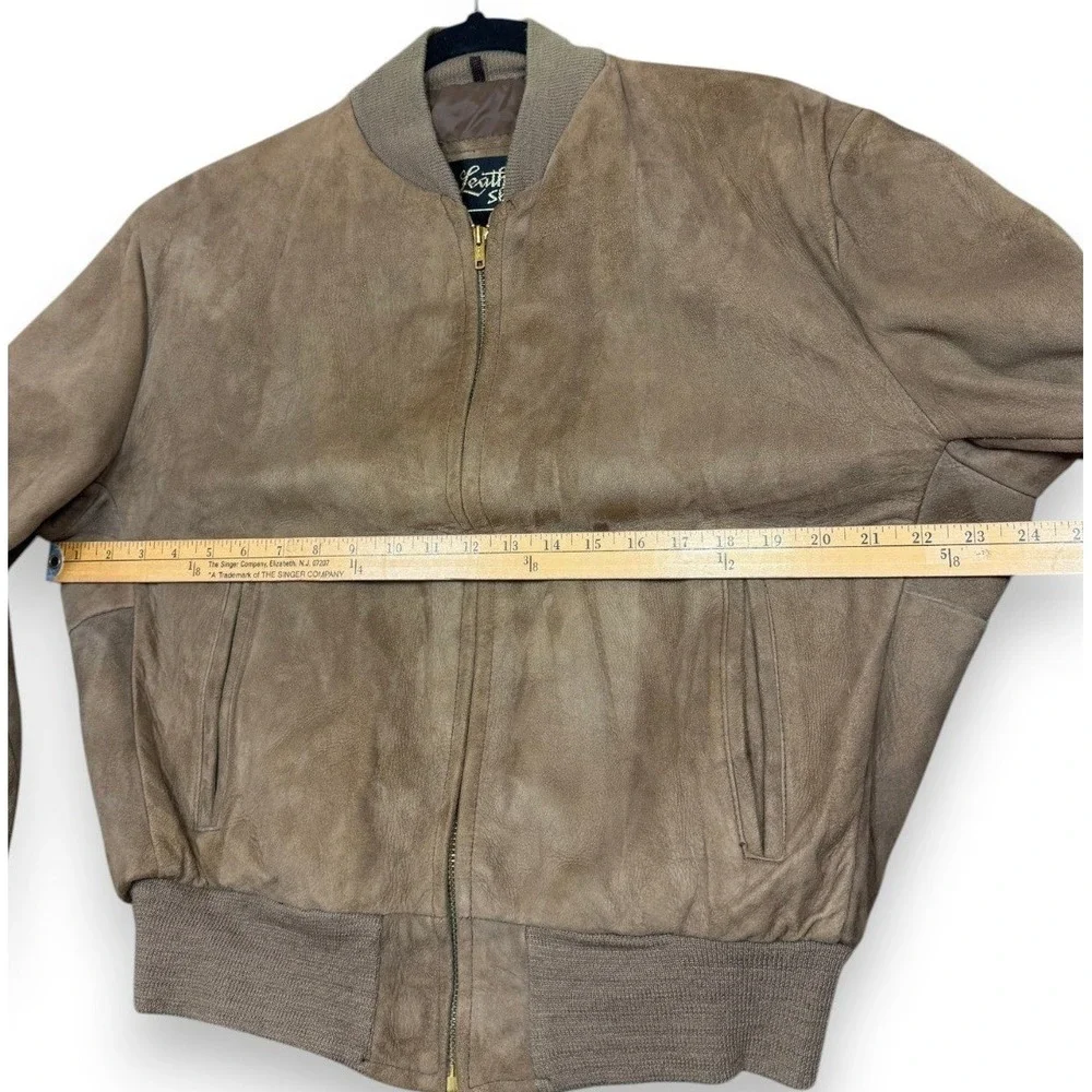 Sears Roebuck Bomber Jacket Mens 42 Tan The Leather Shop Suede Vintage 70s Talon